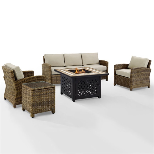 CROSLEY FURNITURE  Bradenton 5 Piece Patio Fire Pit Sofa Set In And Sand In Brown