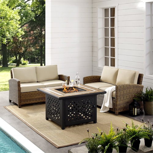 Ensemble de 3 pièces avec sofa et foyer de patio Bradenton de Crosley - Brun et sable