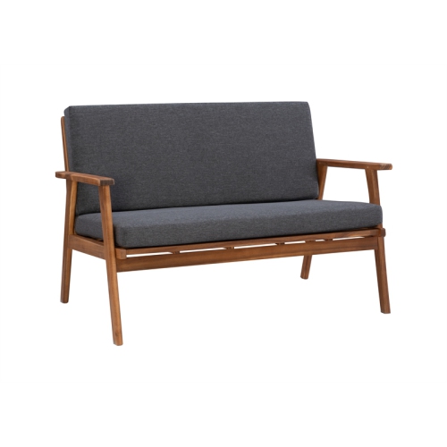 Linon Cooper Mid-Century Style Luxury Acadia Wood Outdoor Chat Set (Two Chairs, Sofa & Coffee Table) in Gray