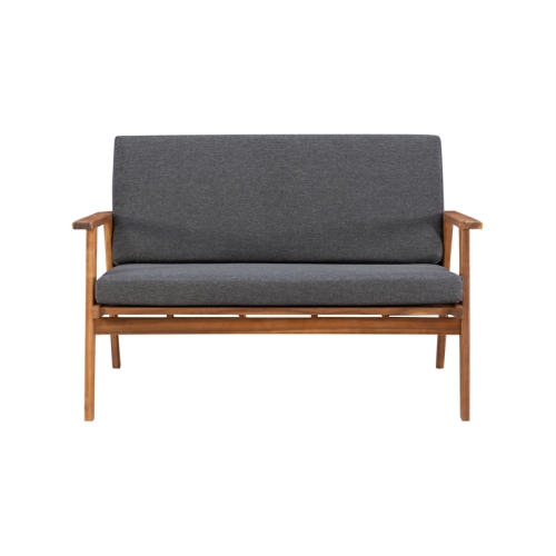 Linon Cooper Mid-Century Style Luxury Acadia Wood Outdoor Chat Set (Two Chairs, Sofa & Coffee Table) in Gray