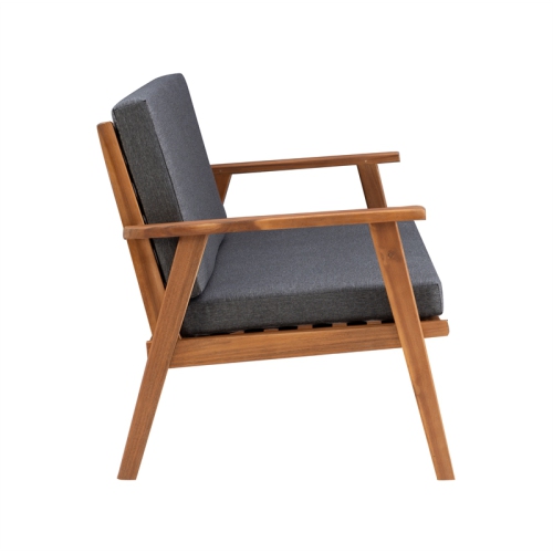 Linon Cooper Mid-Century Style Luxury Acadia Wood Outdoor Chat Set (Two Chairs, Sofa & Coffee Table) in Gray