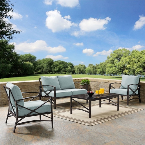Crosley Kaplan 4 Piece Patio Sofa Set in Oil Rubbed Bronze and Mist