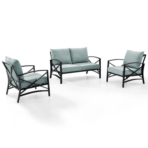 Crosley Kaplan 3 Piece Patio Sofa Set in Oil Rubbed Bronze and Mist