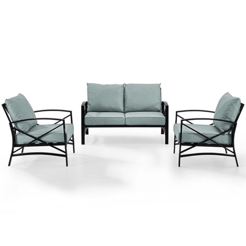 Crosley Kaplan 3 Piece Patio Sofa Set in Oil Rubbed Bronze and Mist