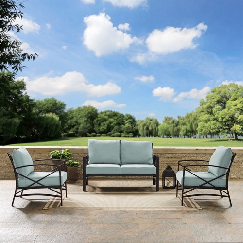 Crosley Kaplan 3 Piece Patio Sofa Set in Oil Rubbed Bronze and Mist