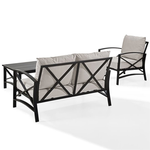 Crosley Kaplan 3 Piece Patio Sofa Set in Oil Rubbed Bronze and Oatmeal