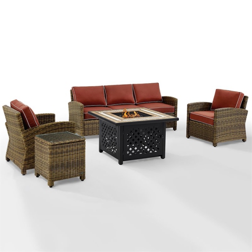 CROSLEY FURNITURE  Bradenton 5 Piece Patio Fire Pit Sofa Set In And Sangria In Brown