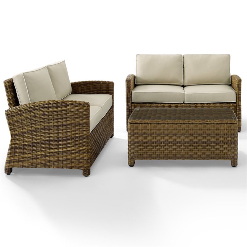 CROSLEY FURNITURE  Bradenton 3 Piece Patio Sofa Set In And Sand In Brown