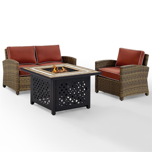 CROSLEY FURNITURE  Bradenton 3 Piece Patio Fire Pit Sofa Set In And Sangria In Brown