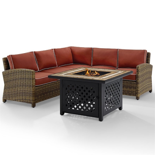 CROSLEY FURNITURE  Bradenton 4 Piece Patio Fire Pit Sectional Set In And Sangria In Brown