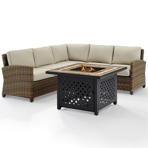 CROSLEY FURNITURE  Bradenton 4 Piece Patio Fire Pit Sectional Set In And Sand In Brown
