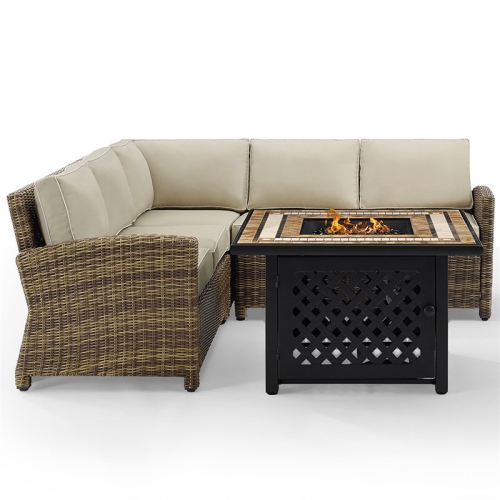 Crosley Bradenton 4 Piece Patio Fire Pit Sectional Set in Brown and Sand