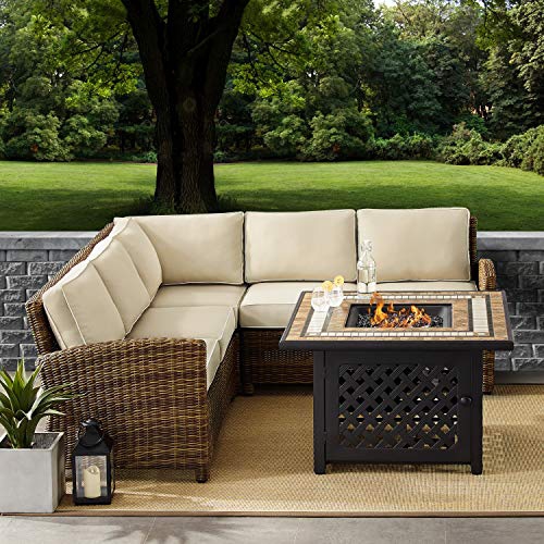 Crosley Bradenton 4 Piece Patio Fire Pit Sectional Set in Brown and Sand