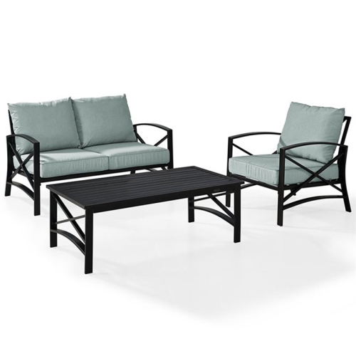 CROSLEY FURNITURE  Kaplan 3 Piece Patio Sofa Set In Oil Rubbed Bronze And Mist