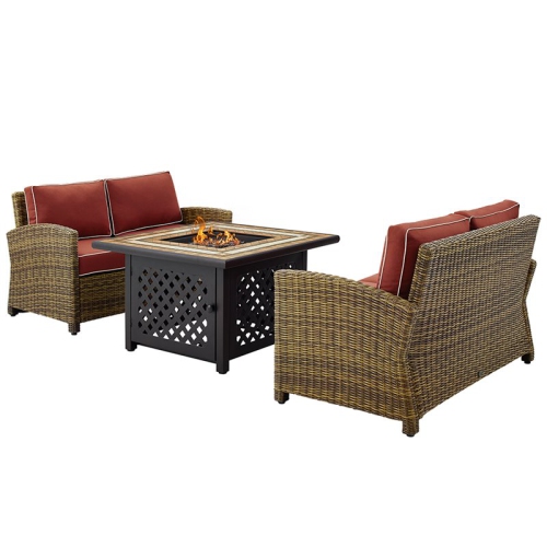 CROSLEY FURNITURE  Bradenton 3 Piece Patio Fire Pit Sofa Set In And Sangria In Brown