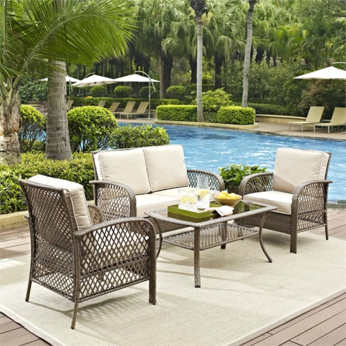 Crosley Tribeca 8 Piece Wicker Patio Sofa Set in Sand and Driftwood