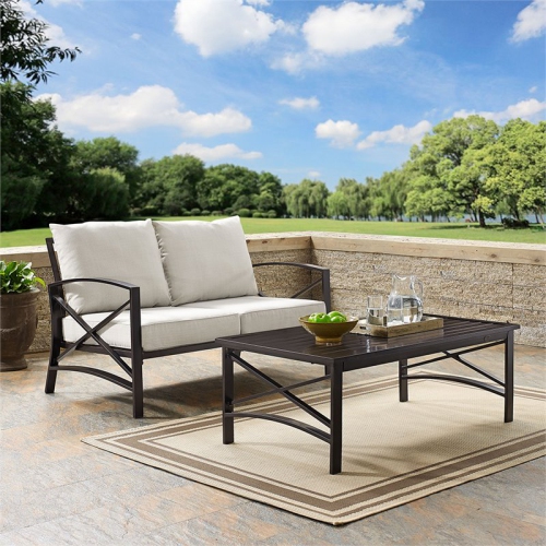 Crosley Kaplan 2 Piece Patio Sofa Set in Oil Rubbed Bronze and Oatmeal