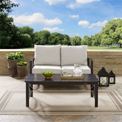 Crosley Kaplan 2 Piece Patio Sofa Set in Oil Rubbed Bronze and Oatmeal