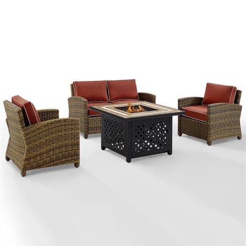 CROSLEY FURNITURE  Bradenton 4 Piece Patio Fire Pit Sofa Set In And Sangria In Brown