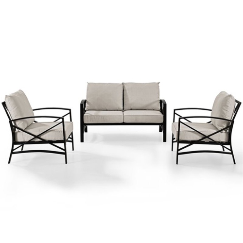 Crosley Kaplan 3 Piece Patio Sofa Set in Oil Rubbed Bronze and Oatmeal