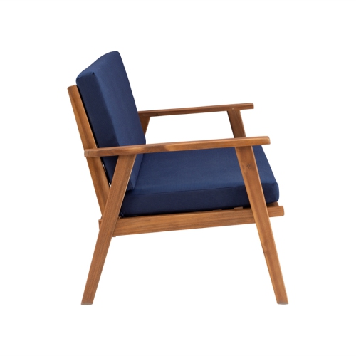 Linon Cooper Mid-Century Style Luxury Acadia Wood Outdoor Chat Set (Two Chairs, Sofa & Coffee Table) in Blue