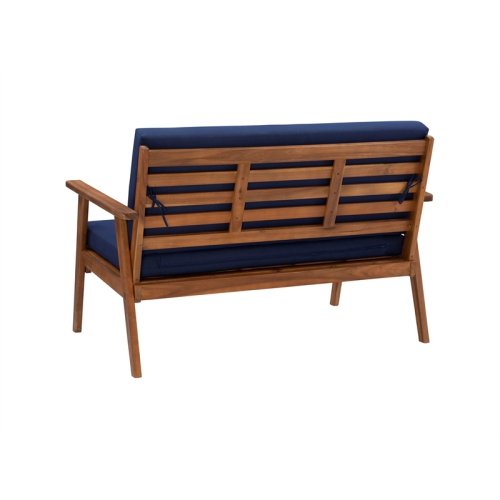 Linon Cooper Mid-Century Style Luxury Acadia Wood Outdoor Chat Set (Two Chairs, Sofa & Coffee Table) in Blue