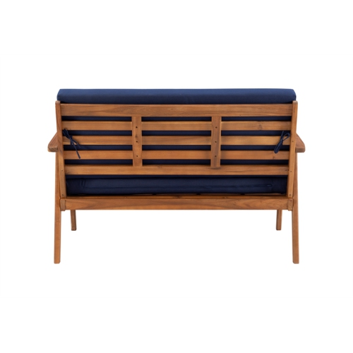 Linon Cooper Mid-Century Style Luxury Acadia Wood Outdoor Chat Set (Two Chairs, Sofa & Coffee Table) in Blue