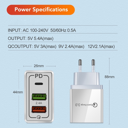 Charger for iPhone 2 USB + PD with Free Cable by Sensei Photo Quick Charge 3.0 USB C Universal Power Adapter Travel Mobile