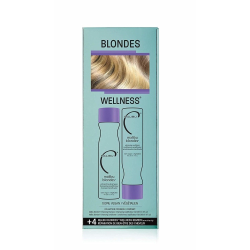 Malibu C Blondes Wellness Kit Shamp. Cond. 9 fl oz ea 4 Packets Wellness Remedy