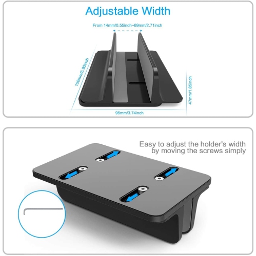 Duramex ™ Vertical Laptop Stand Desktop Aluminum Stand with Adjustable Dock, for All Major Laptops, Black