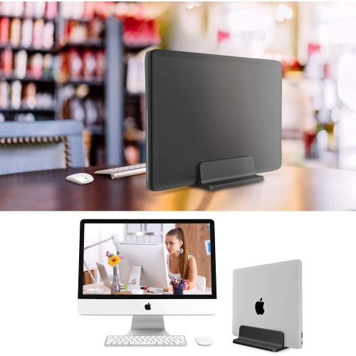 Duramex ™ Vertical Laptop Stand Desktop Aluminum Stand with Adjustable Dock, for All Major Laptops, Black