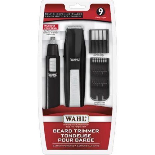 WAHL - Set of 11 Pieces, Battery Beard Trimmer and Nose and Ear Trimmer, Gray