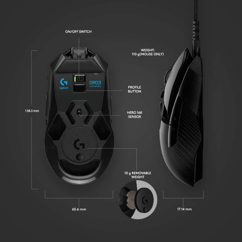 Logitech G903 HERO 16000 DPI Wireless Optical Gaming Mouse - Black by LOGITECH - Open Box condition - Image 3