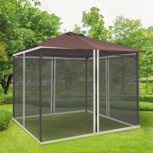 Outsunny Replacement Mosquito Netting for Gazebo 10' x 10' Black Screen Walls for Canopy with Zippers for Parties and Outdoor Activities, Cream White