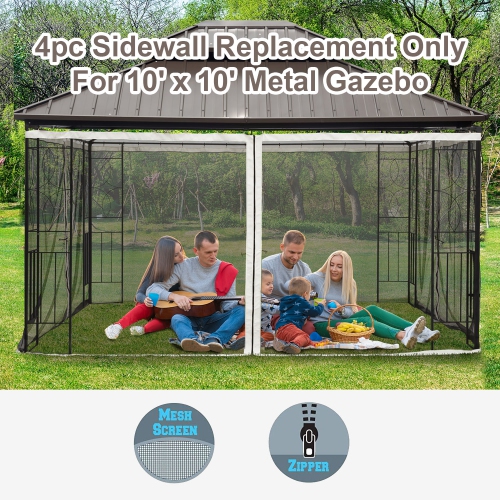 Outsunny Replacement Mosquito Netting for Gazebo 10' x 10' Black Screen Walls for Canopy with Zippers for Parties and Outdoor Activities, Cream White