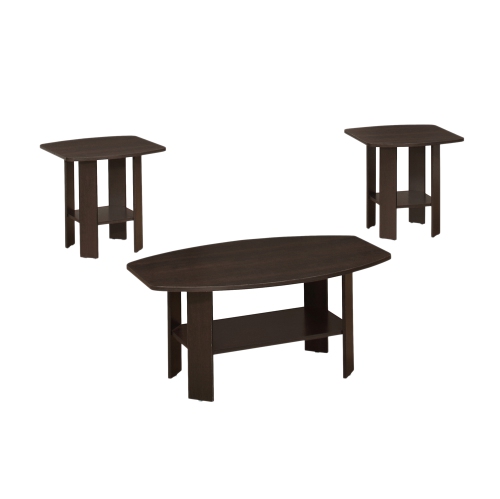 Monarch Specialties Table Set 3 Piece Set Cappuccino - Coffee Table 36"L x 22"D x 16"H/ End Table 20"L x 20"D x 20"H