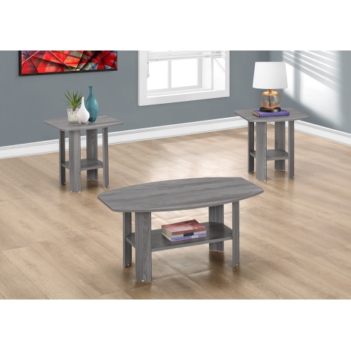 Monarch Specialties Table Set 3 Piece Set Grey - Coffee Table 36"L x 22"D x 16"H/ End Table 20"L x 20"D x 20"H