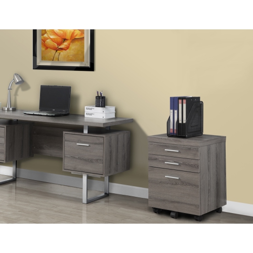 Monarch Specialties Filing Cabinet 3 Drawer - Dark Taupe On Castors