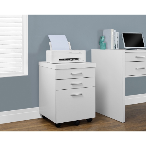 Monarch Specialties Filing Cabinet 3 Drawer - White On Castors