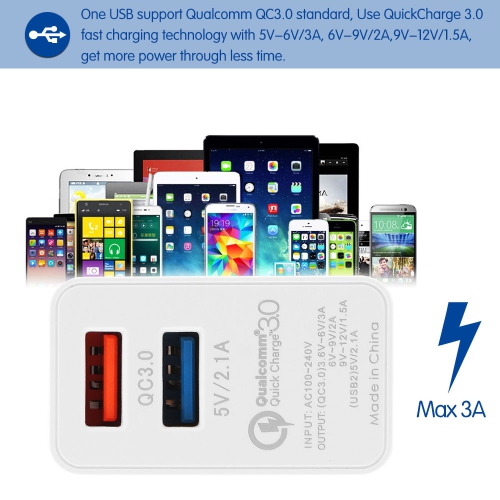 axGear QC 3.0 USB AC Fast Charger 2 Port Universal Wall Quick Charging Travel Plug