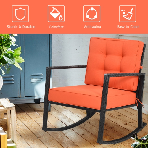 Costway Patio Rattan Rocker Chair Outdoor Glider Wicker Rocking Chair with Cushion