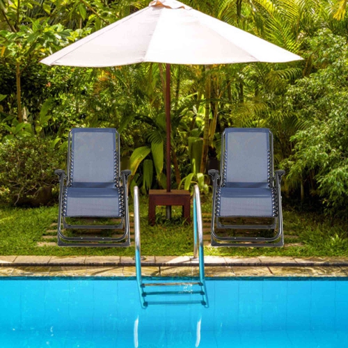 Costway 2PC Zero Gravity Chair Oversize Lounge Patio Heavy Duty Folding Recliner Blue