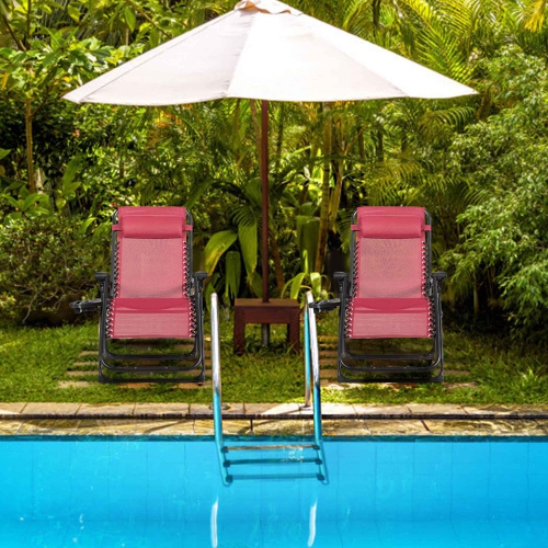 Marque Costway, Chaise à Zéro Gravité, Chaise longue surdimensionnée Très Résistante et Pliante Inclinable Rouge pour Patio