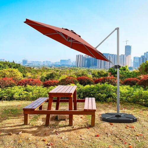 GYMAX  11Ft Patio Offset Hanging Cantilever Umbrella 360 Degree Tilt