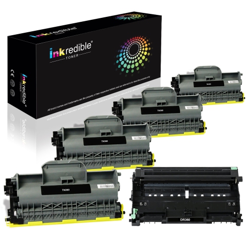 Brother TN360 DR360 Compatible Black Toner and Drum Cartridge Combo - Inkredible Toner™ - 5/Pack