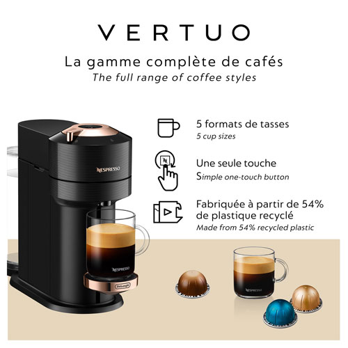 Nespresso Vertuo Next Premium Coffee & Espresso Machine by De'Longhi with Aeroccino - Rose Gold
