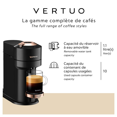 Nespresso Vertuo Next Premium Coffee & Espresso Machine by De'Longhi with Aeroccino - Rose Gold