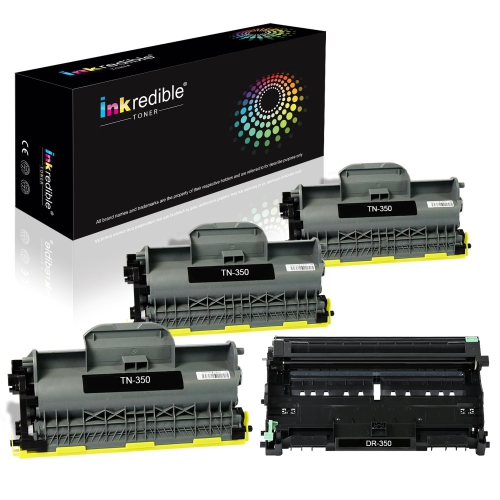 Brother TN350 DR350 Compatible Black Toner and Drum Cartridge Combo - Inkredible Toner™ - 4/Pack