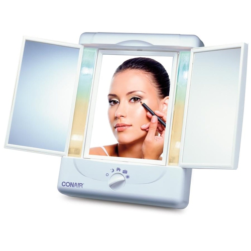 Conair TGTM7LXC - Three-Flap Mirror with 4 Light Settings, 5x or 1x Magnification, White