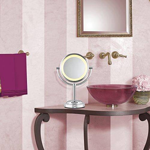 Conair TGBE4RC Bilateral Soft Lighting, miroir grossissant 1x/5x, à brancher ou à pile, fini chromé